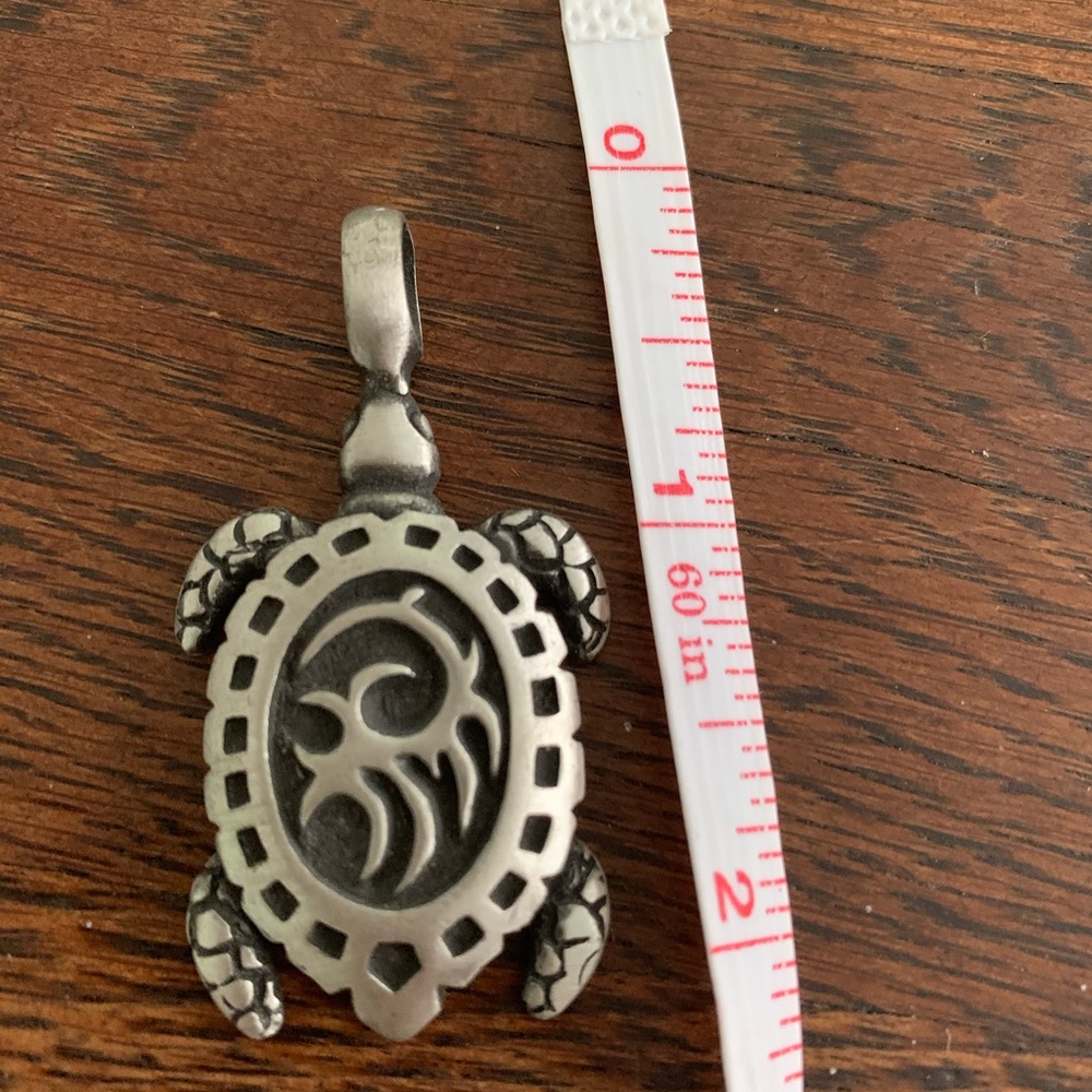 Pewter turtle pendant with tribal shell markings